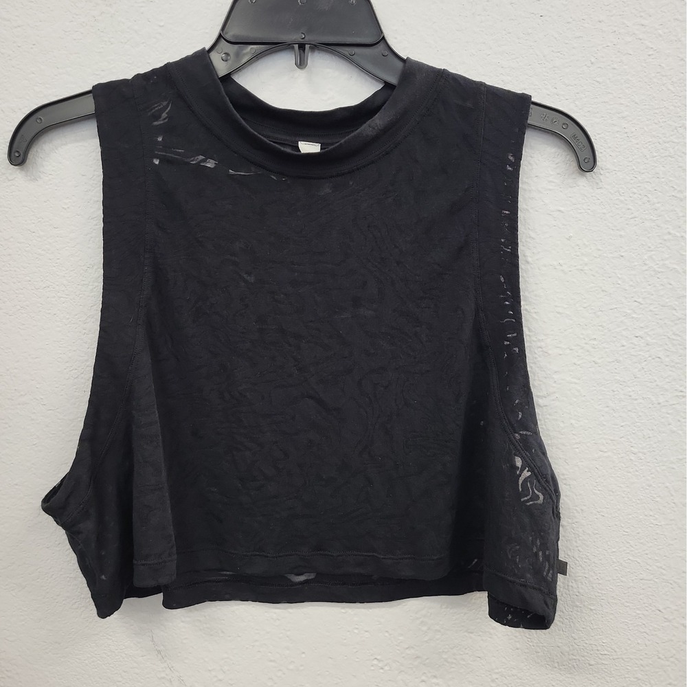 Lululemon Mock Neck Cropped Sheer Black Athletic Top Size 8